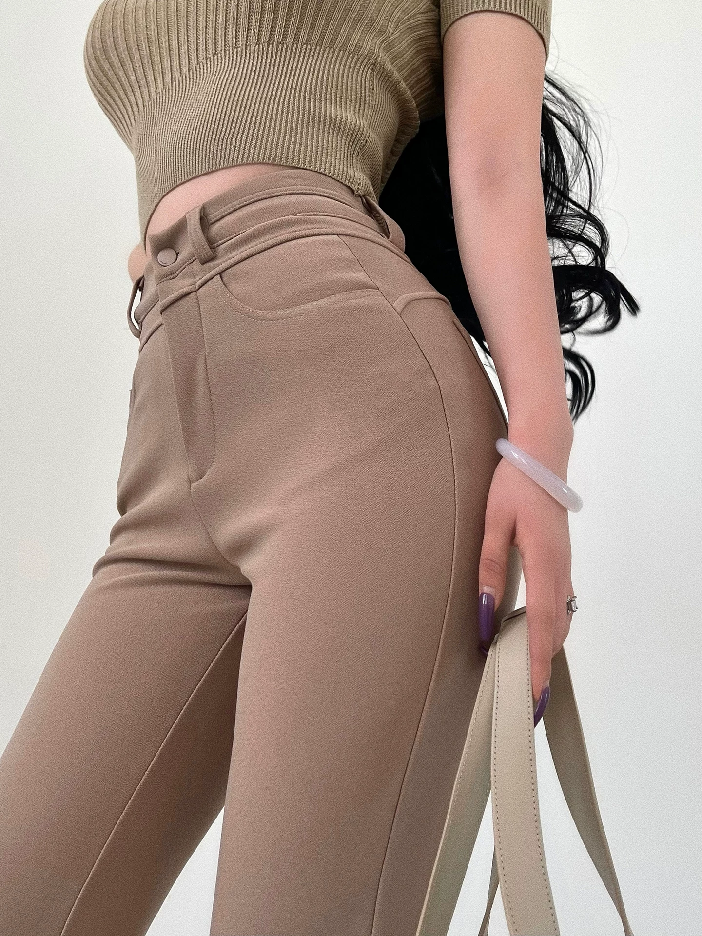 YoungGirlDay Quần ống loe co giãn eo cao kiểu dáng cổ điển phong cách Hàn Quốc giúp chân trông dài hơn Quần thường ngày dành cho nữ