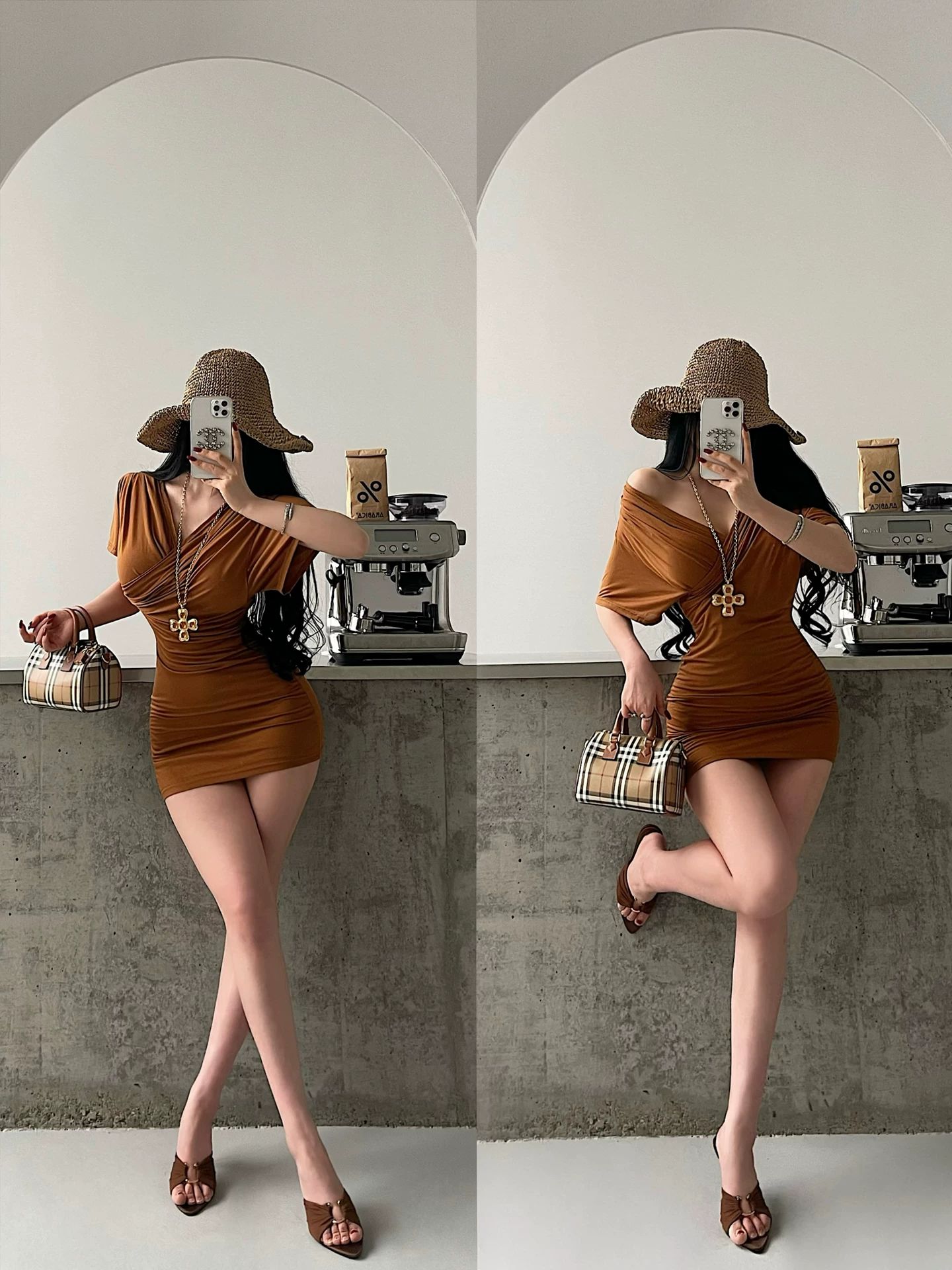 YoungGirlDay Pure Desire Phong cách lười biếng Cổ chữ V xếp ly eo gợi cảm Váy ngắn tay ôm sát Váy ngắn