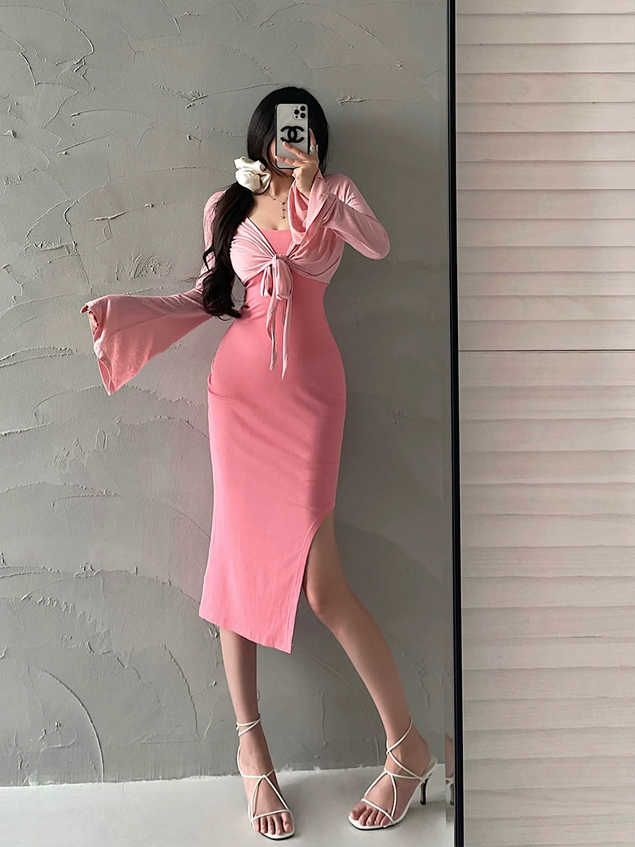 YoungGirlDay khao khát thuần khiết hot girl gợi cảm ôm sát tôn dáng xẻ tà dài vừa phải váy bodycon ống bó sát
