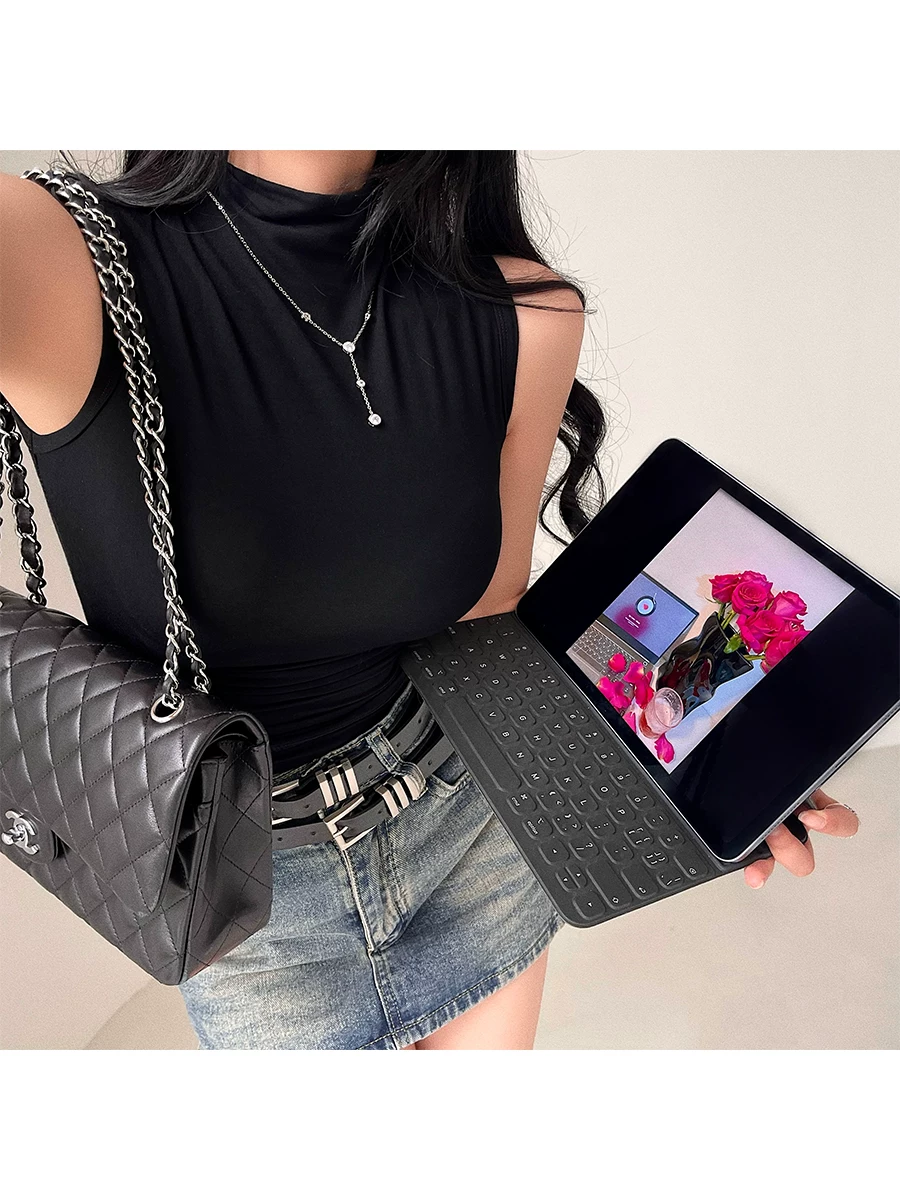 Áo thun nữ tay sát nách, cổ cao, ôm sát, xếp ly, kiểu dáng gợi cảm, thương hiệu YoungGirlDay.