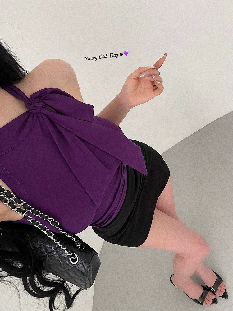 YoungGirlDay khao khát thuần khiết hot girl gợi cảm ôm sát nơ thắt nơ áo ba lỗ không tay hợp thời trang