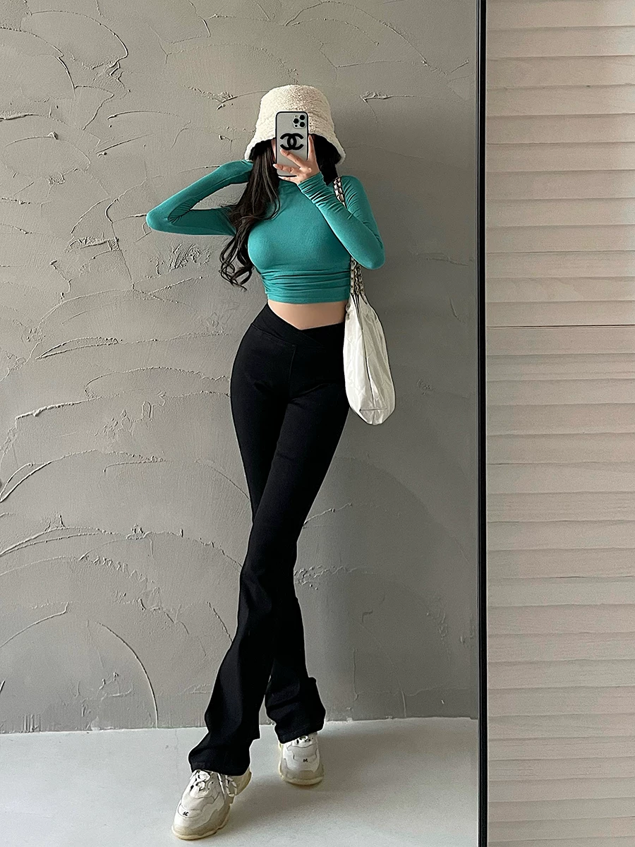 YoungGirlDay Quần jean ống loe dài kiểu Âu Mỹ phong cách châu Âu và Mỹ, cạp cao, ôm sát, đa năng, tôn dáng chân dài