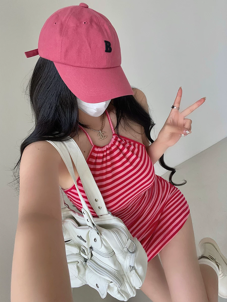 YoungGirlDay phong cách thuần khiết gợi cảm hở lưng ôm sát cơ thể có dây buộc dây cổ váy ngắn