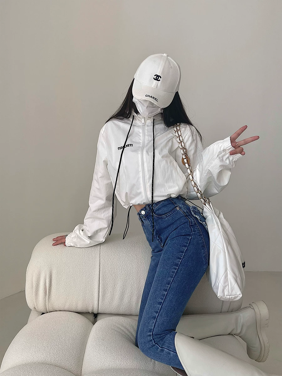 YoungGirlDay Áo khoác công sở ngắn tay dài có cổ đứng thời trang châu Âu và Mỹ có dây rút eo rộng rãi