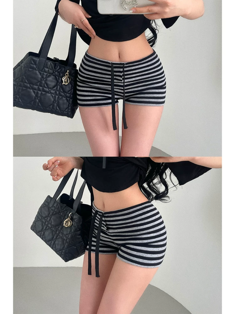 YoungGirlDay khao khát thuần khiết hot girl gợi cảm eo thấp dây rút co giãn ôm hông sọc thể thao quần short giản dị quần short nóng bỏng