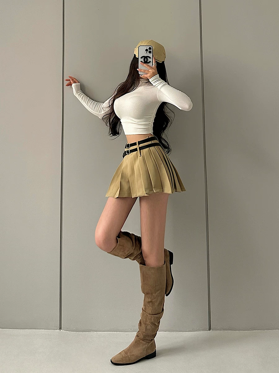 YoungGirlDay phong cách thuần khiết gợi cảm, quần short cạp cao có dây đai đôi chống lộ hàng, váy xếp ly, váy ngắn