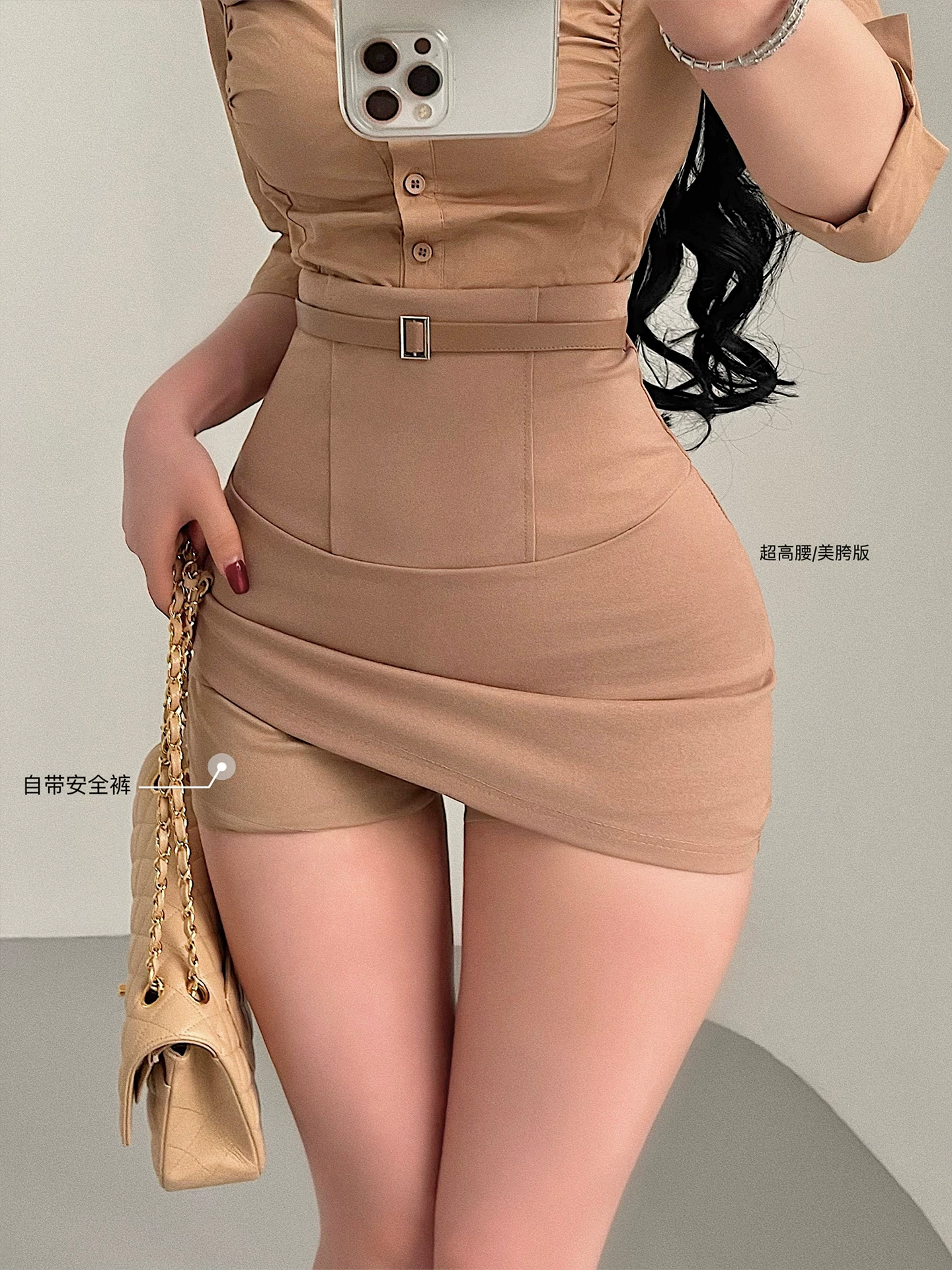 YoungGirlDay Phong cách Hàn Quốc thuần khiết gợi cảm, váy ngắn ôm sát eo, nâng mông, giảm béo eo, chống lộ hàng.