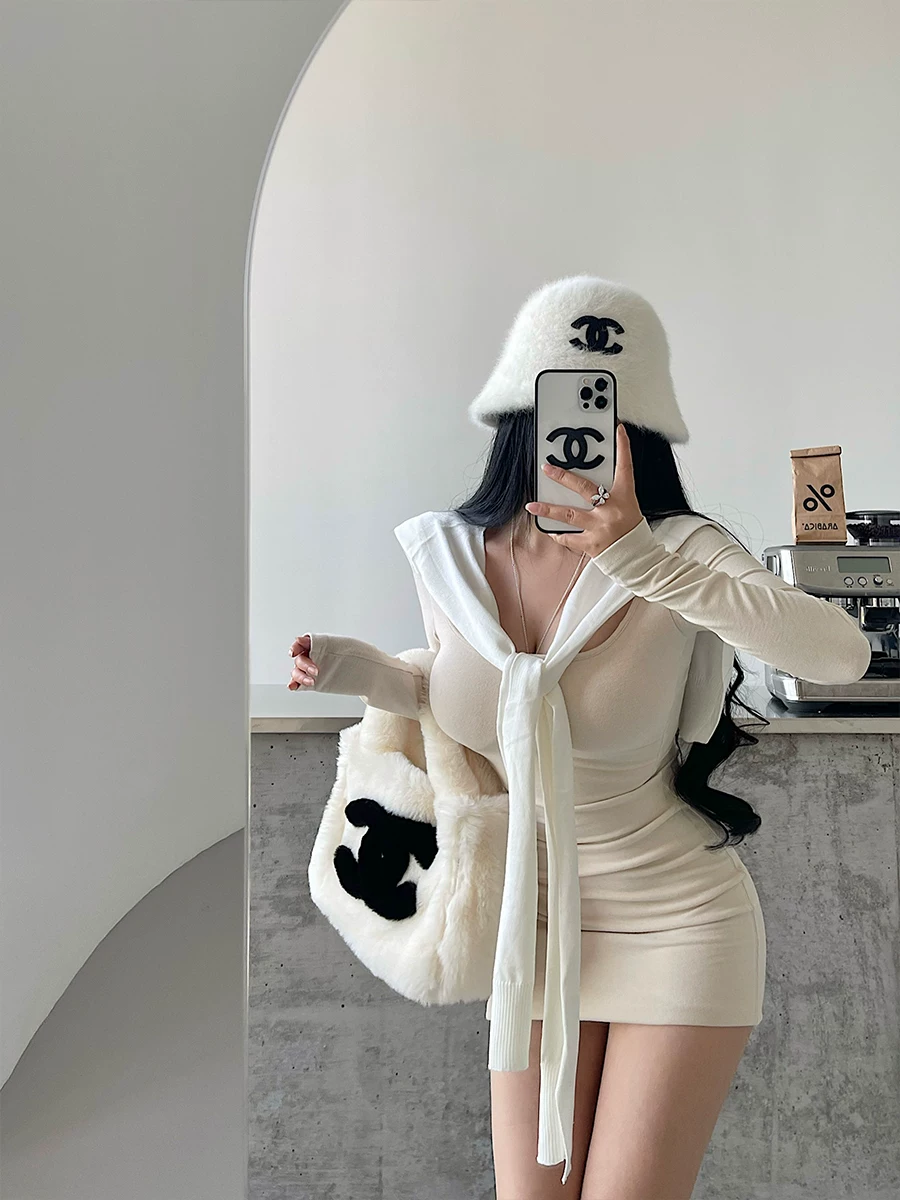 YoungGirlDay2024 phong cách mùa thu mới phong cách lười biếng thắt nút áo ghi lê màu trơn dệt kim khăn choàng áo khoác ngoài dành cho nữ