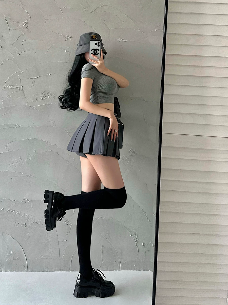 YoungGirlDay khao khát thuần khiết gợi cảm giảm tuổi tác đa năng chống lộ hàng quần short an toàn váy xếp ly váy ngắn có thắt lưng