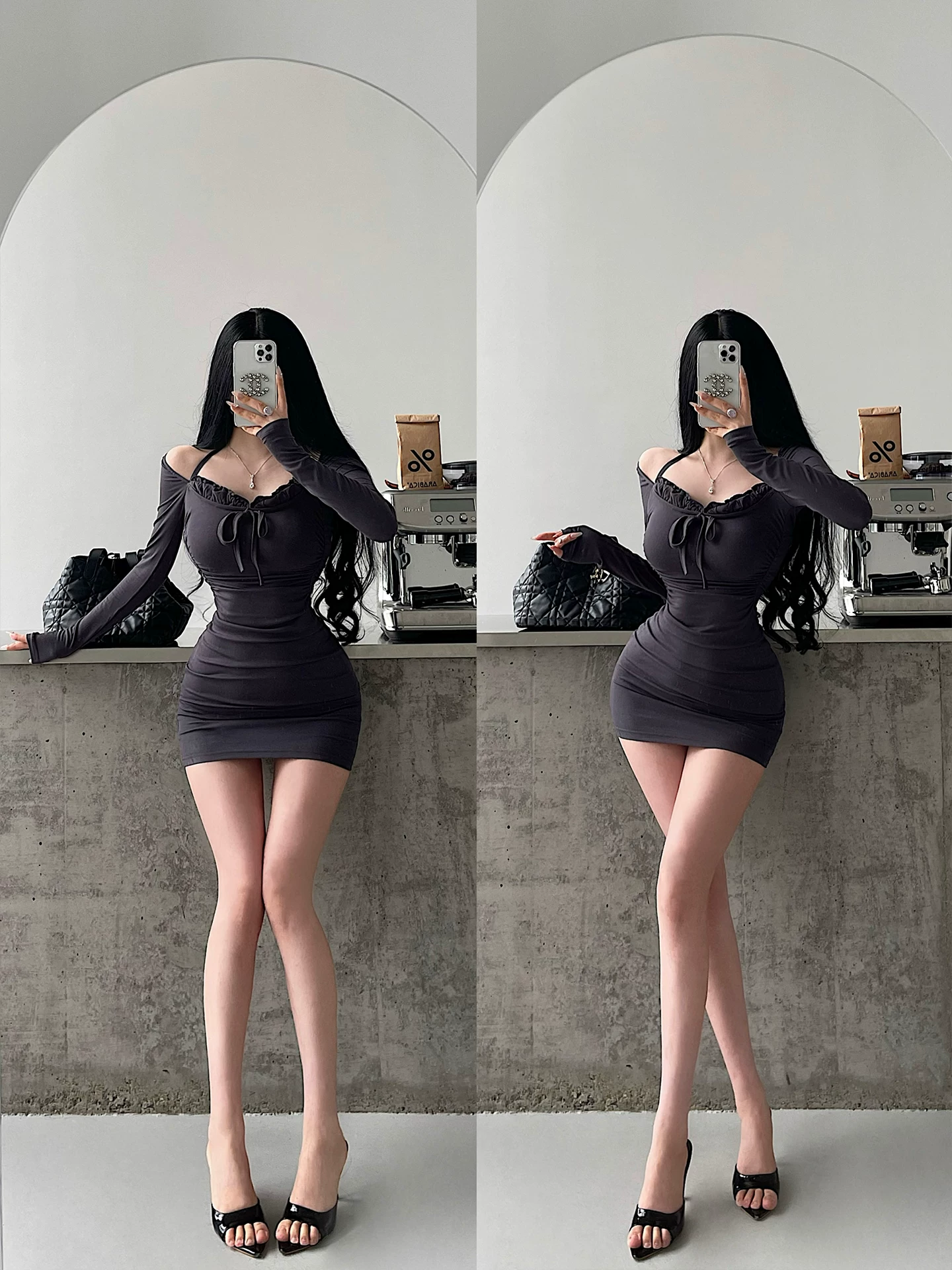 YoungGirlDay Váy ngắn bó sát eo dài tay, có dây buộc cổ, dành cho cô gái gợi cảm