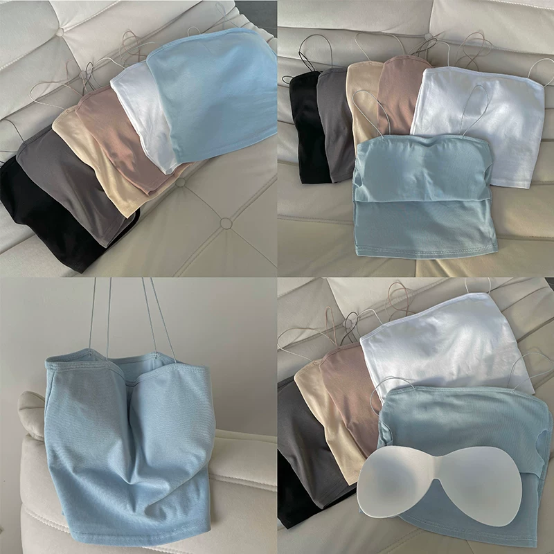 YoungGirlDay Hot Girl Áo crop top ngắn vừa vặn gợi cảm có đệm ngực tích hợp và áo yếm không dây.