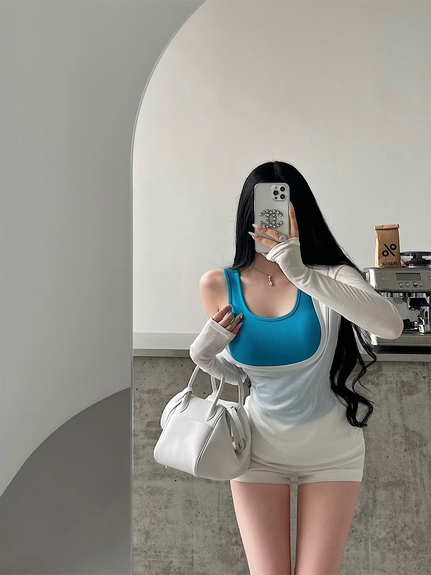 YoungGirlDay pure Desire hot girl sexy áo yếm co giãn dài tay mỏng hơi xuyên thấu bộ đồ che nắng chống nắng