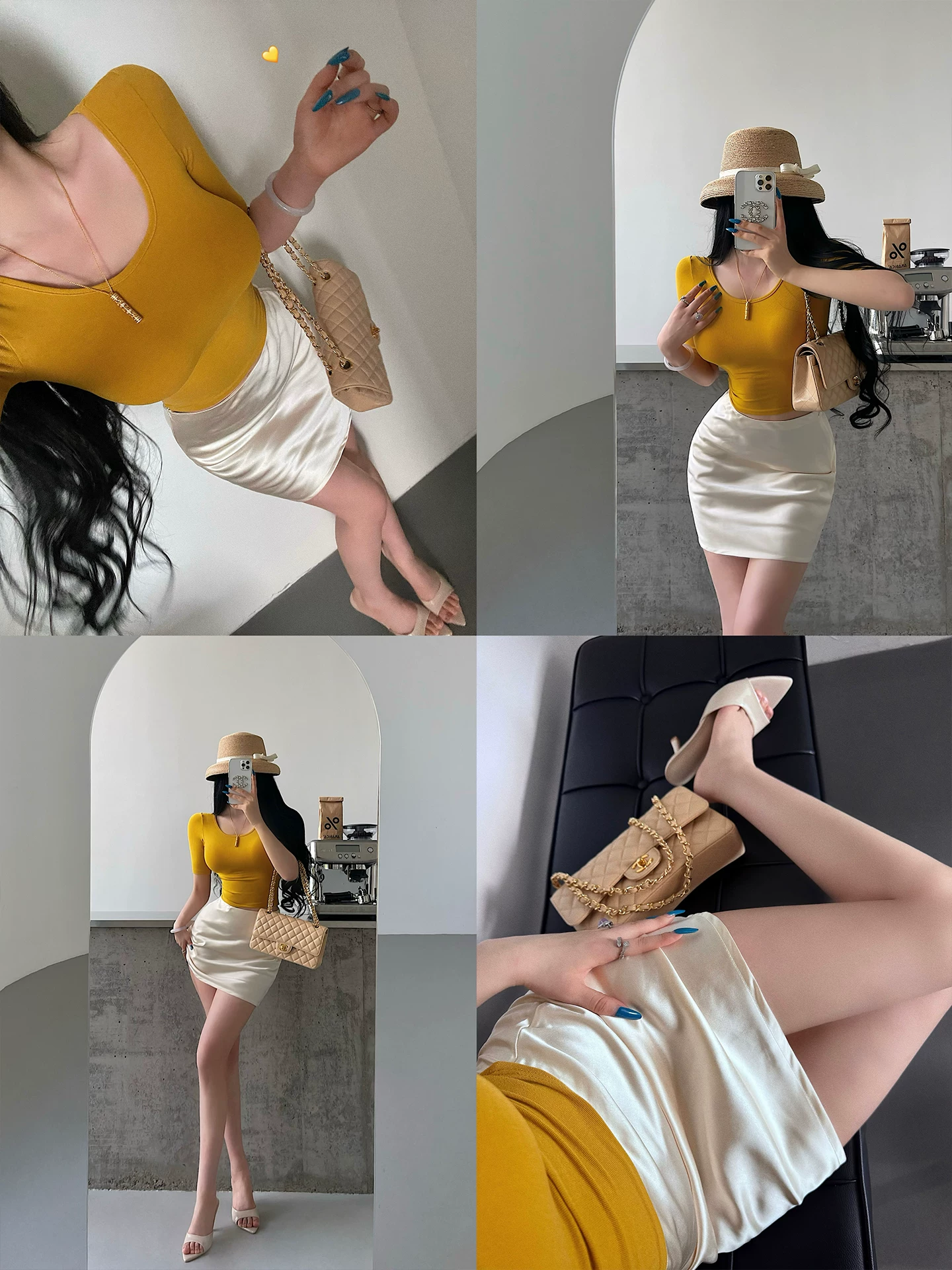YoungGirlDay phong cách trưởng thành và gợi cảm, váy ngắn ôm sát eo cao bằng vải satin có khóa kéo bên hông.