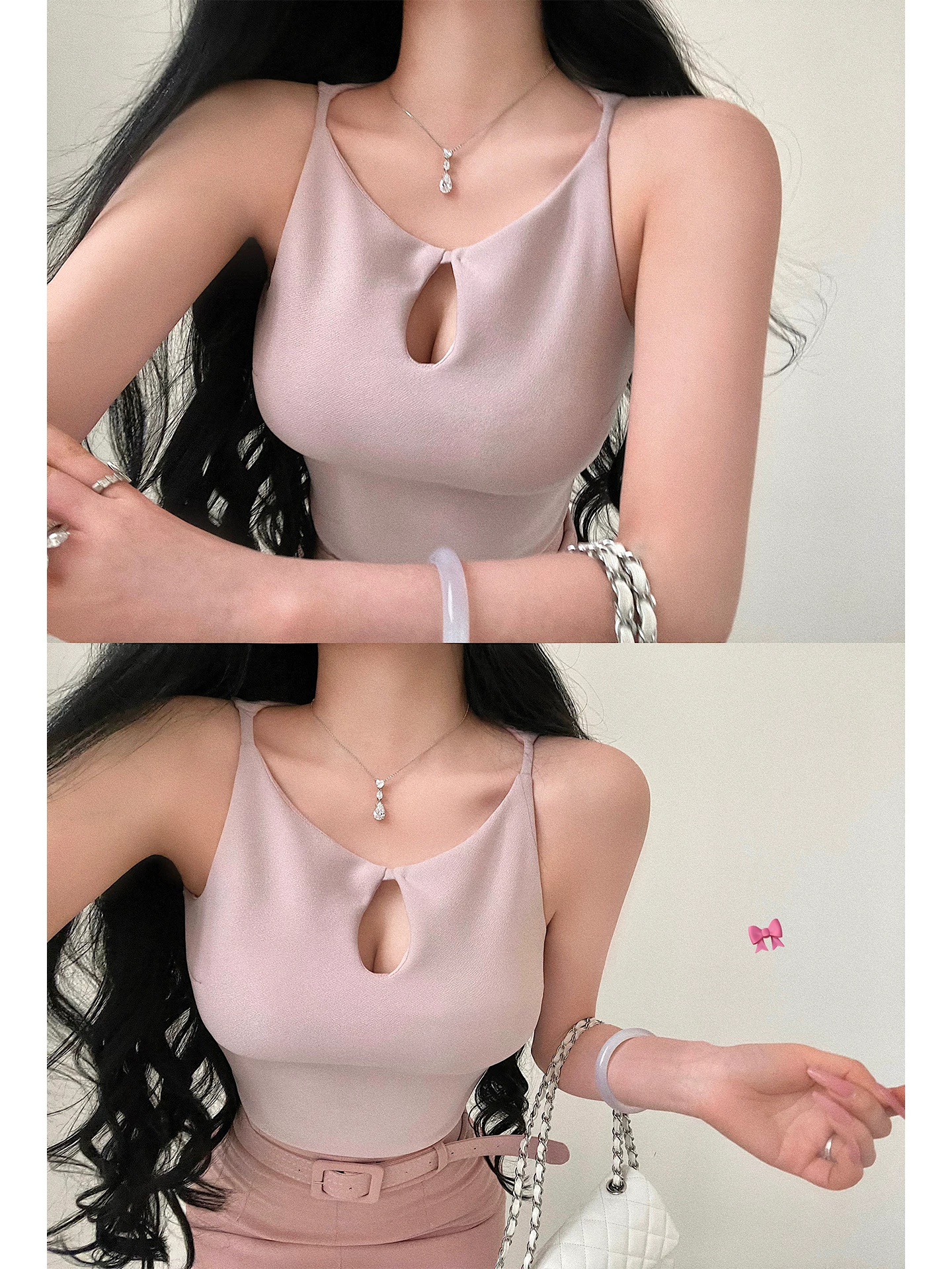 Áo camisole không tay ôm sát eo, thiết kế khoét ngực gợi cảm, phong cách YoungGirlDay, dành cho cô gái trẻ, quyến rũ, nóng bỏng.
