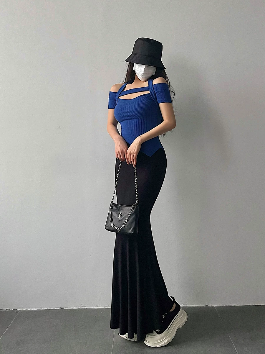 YoungGirlDay khao khát thuần khiết gợi cảm eo cao ôm sát co giãn ôm sát cơ thể váy đuôi cá không đều váy dài