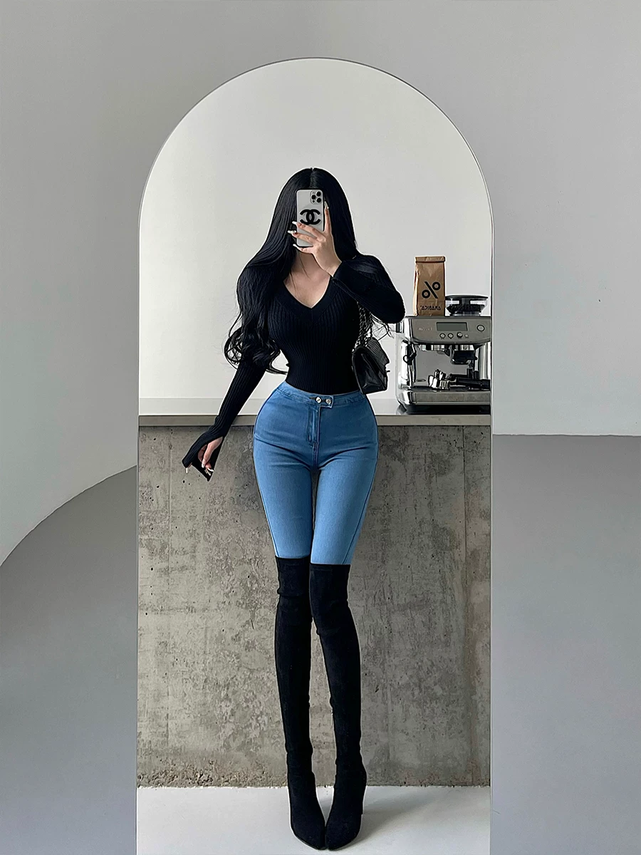 YoungGirlDay Quần cạp cao co giãn nâng hông kiểu Hàn Quốc giúp chân trông dài hơn và nâng cao vòng hông, quần jean skinny.
