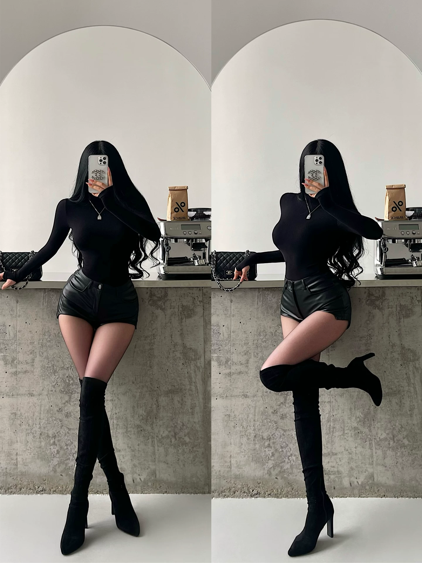 Quần short da PU cạp cao gợi cảm YoungGirlDay giúp nâng mông và tôn dáng chân.