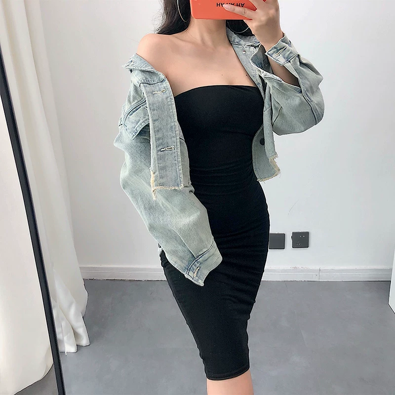 YoungGirlDay Váy bodycon không dây hai lớp, kiểu dáng ôm sát, gợi cảm, phong cách Âu Mỹ.