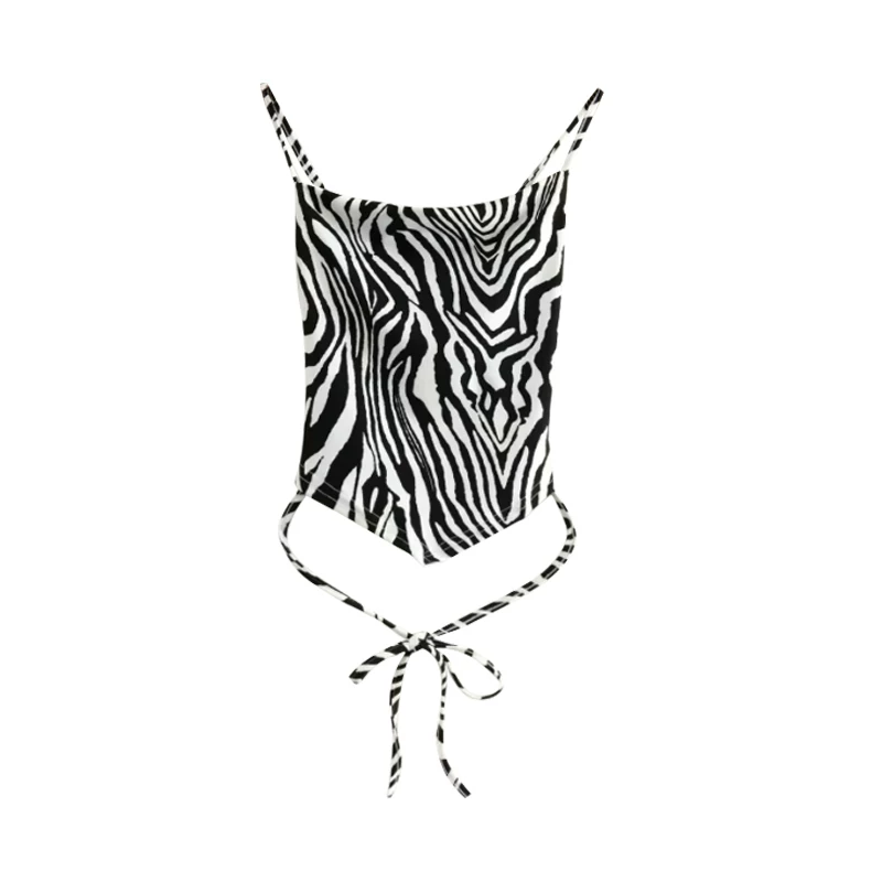 YoungGirlDay Hot Girl Sexy Zebra Print Slim Fit Backless Cross-Tie Short Tube Top Yếm