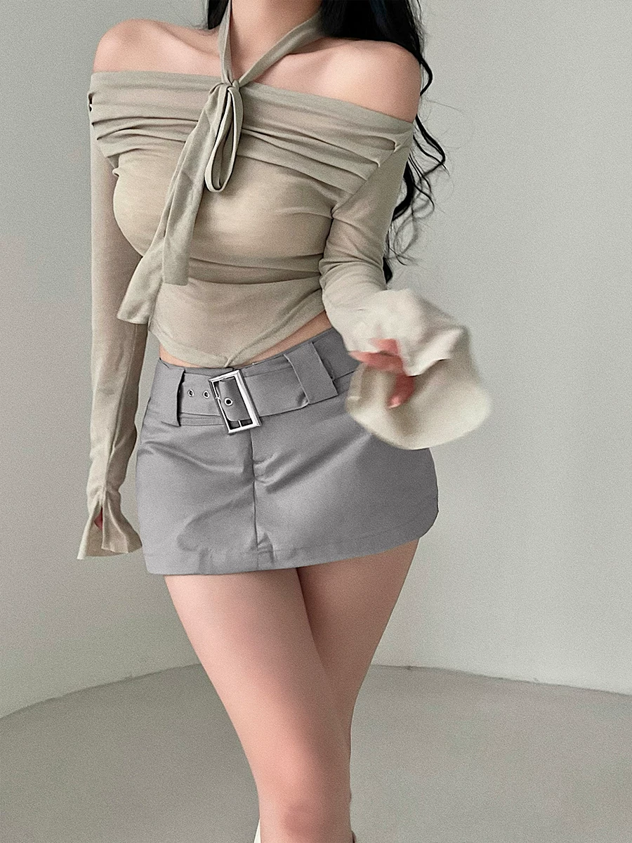 YoungGirlDay Pure Desire Áo thun dài tay trễ vai gợi cảm Bộ váy ôm sát eo cao chống lộ hàng.