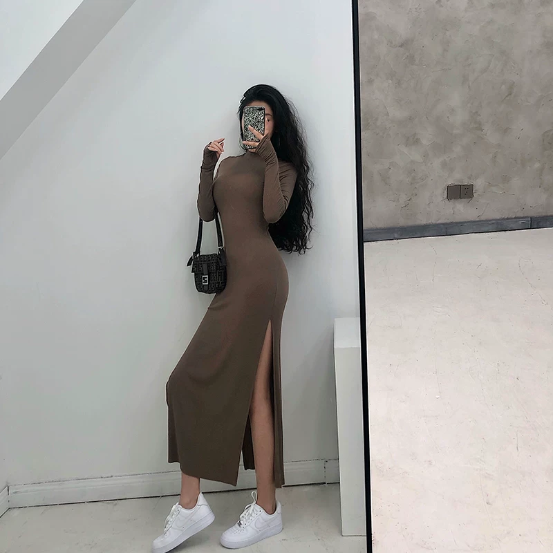YoungGirlDay Váy dài ôm sát xẻ cao gợi cảm phong cách Âu Mỹ.