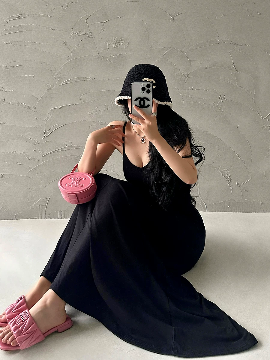 YoungGirlDay Pure Desire Style Váy dài có dây đeo cổ chữ V gợi cảm Slim Fit Ruched Eo Bodycon.