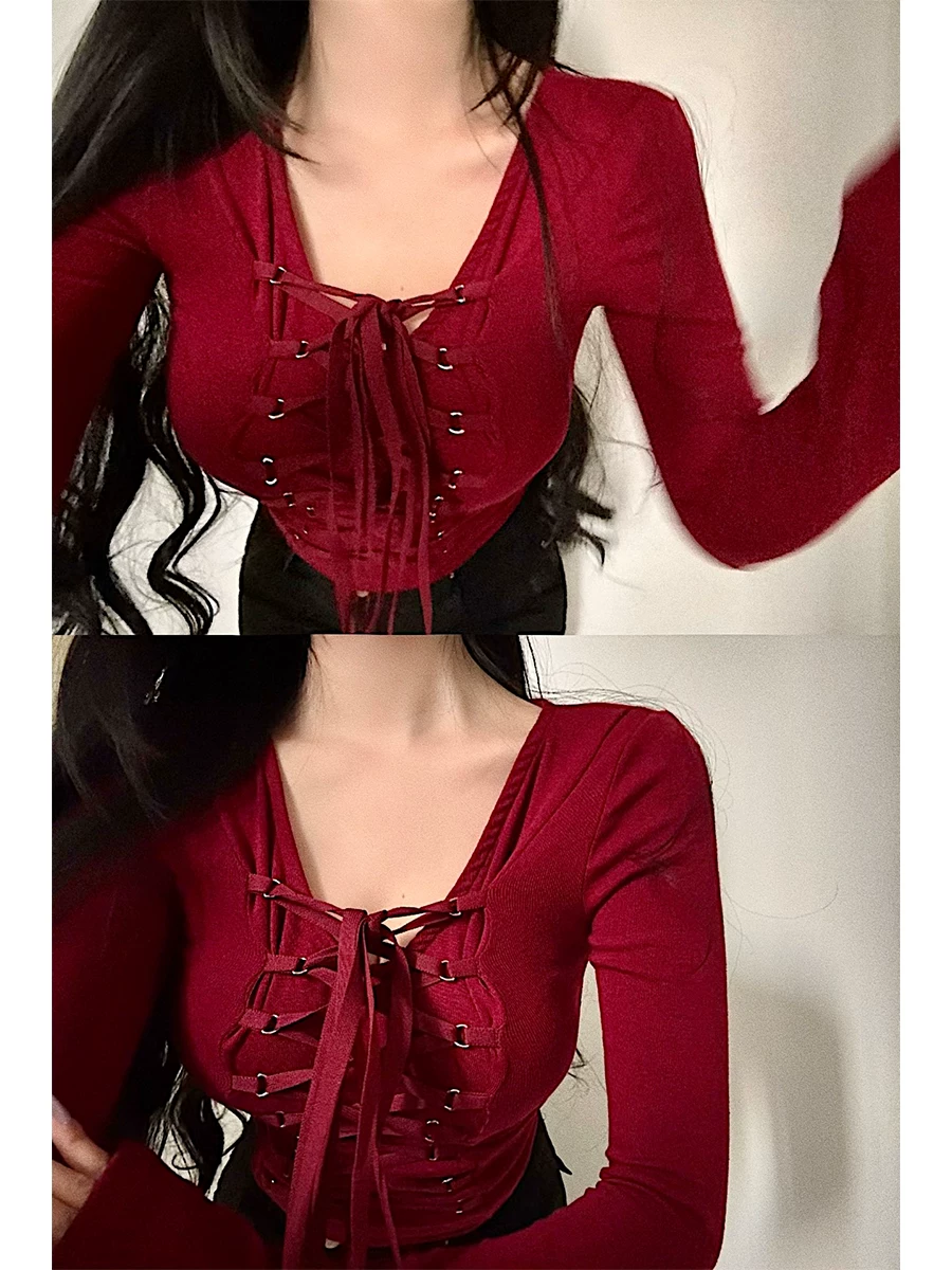 YoungGirlDay khao khát thuần khiết hot girl gợi cảm bó sát thắt eo thắt eo áo thun dài tay bó sát cơ thể