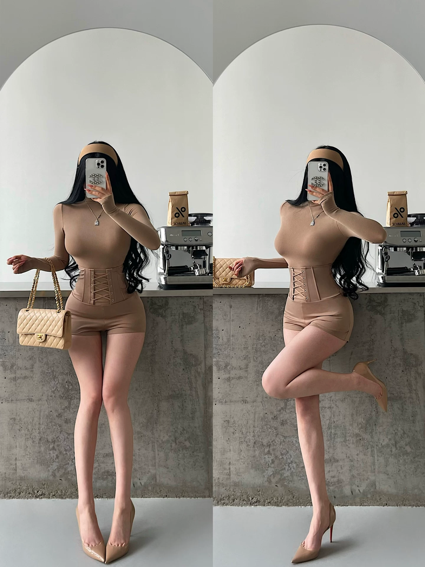 YoungGirlDay Quần short nâng mông kiểu dáng truyện tranh Hàn Quốc gợi cảm cạp cao kiểu xương cá có dây buộc chéo kiểm soát bụng, thon gọn eo, nâng mông