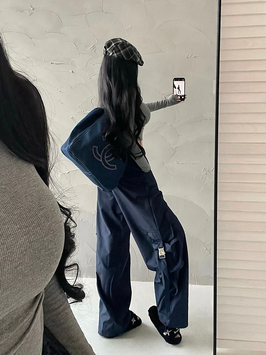 YoungGirlDay Quần jogger dây rút eo cao kiểu Mỹ phong cách đường phố kiểu Mỹ quần dài ống rộng thông thường dành cho nữ
