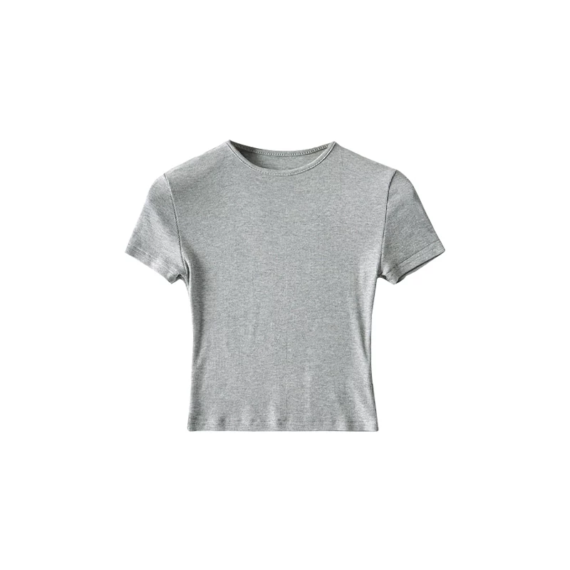 YoungGirlDay Áo crop top ngắn cổ tròn kiểu dáng cơ bản gợi cảm phong cách Âu Mỹ với phần rốn lộ ra ngoài và áo thun tay ngắn.