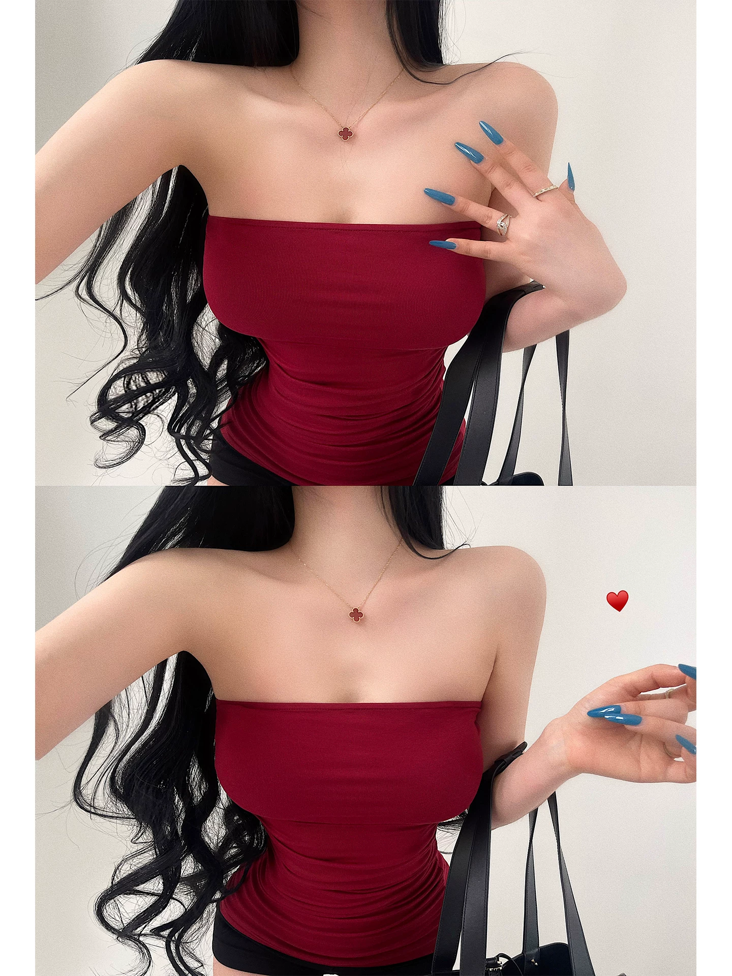 YoungGirlDay khao khát thuần khiết hot girl gợi cảm ôm sát eo xếp nếp màu trơn co giãn đa năng áo ống