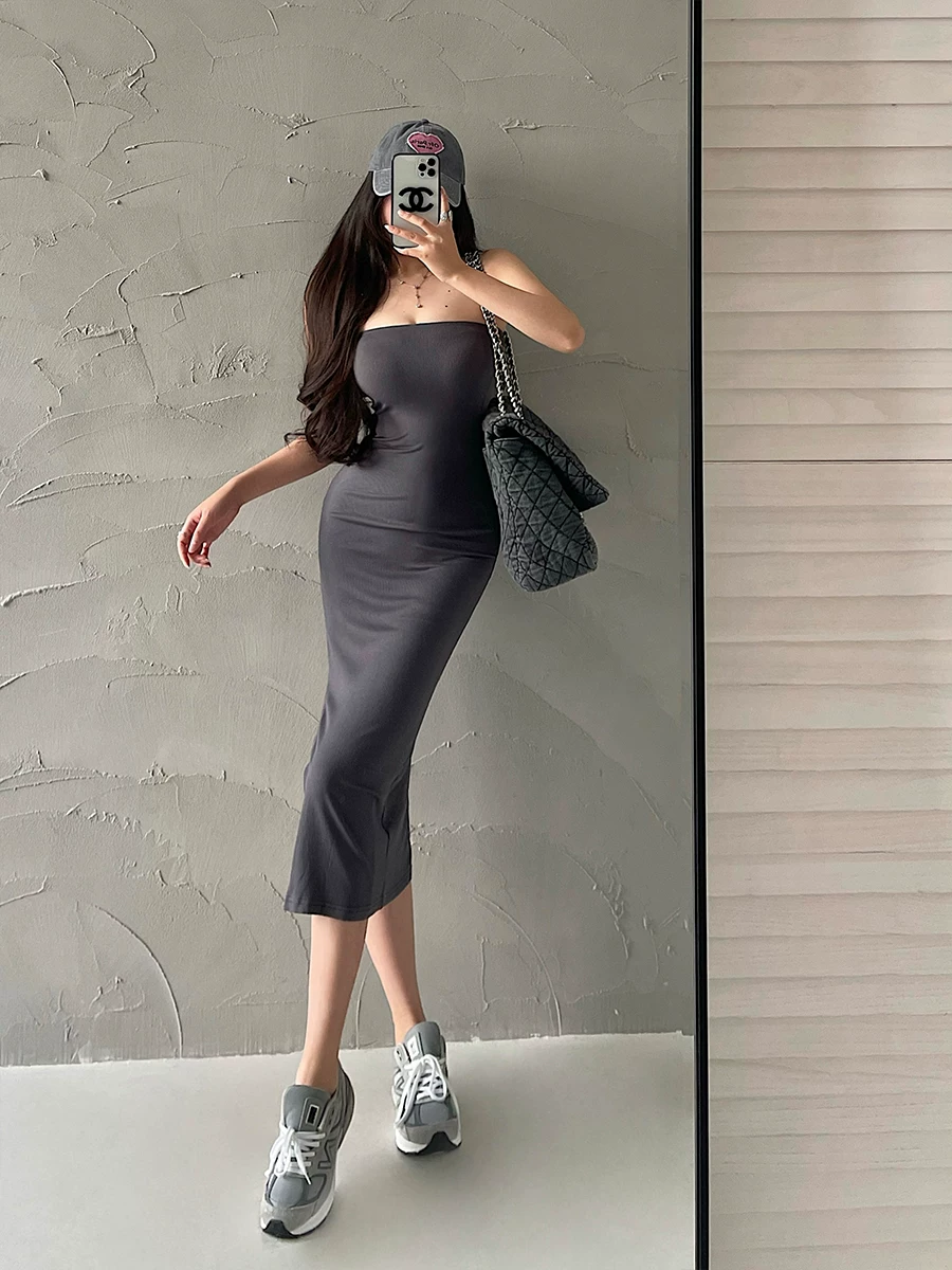 YoungGirlDay khao khát thuần khiết hot girl gợi cảm ôm sát tôn dáng xẻ tà dài vừa phải váy bodycon ống bó sát