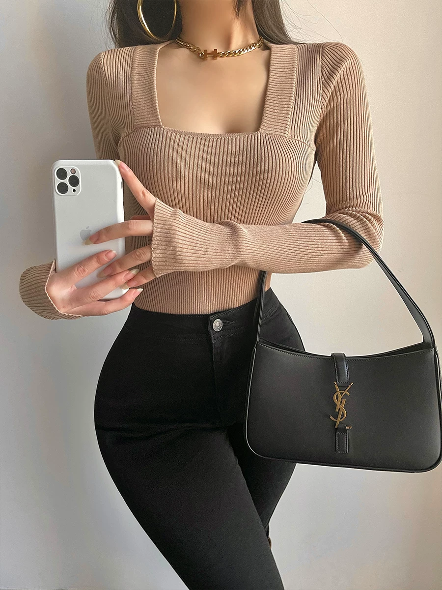 Áo thun liền thân dệt kim co giãn ôm sát cổ vuông gợi cảm YoungGirlDay
