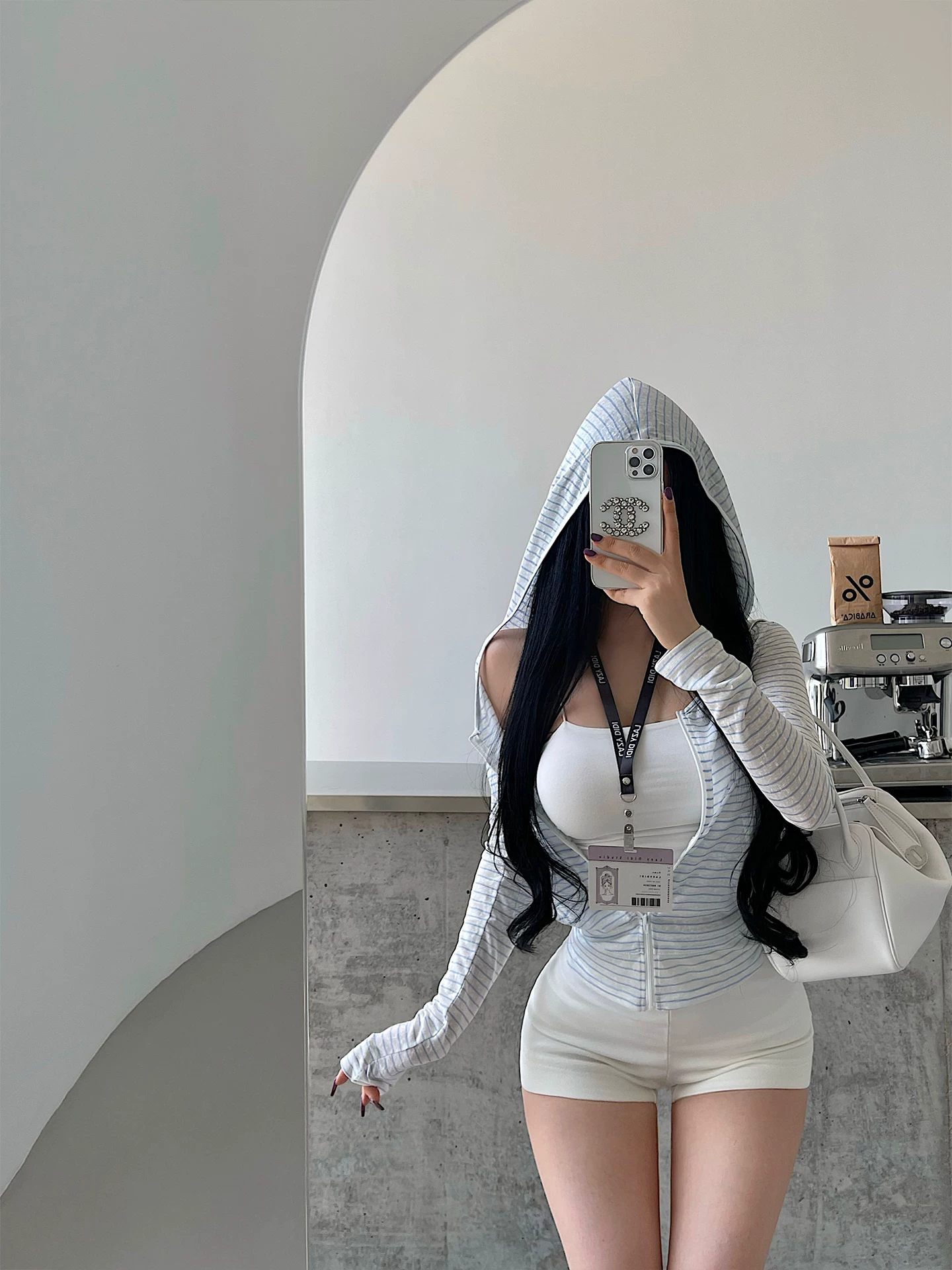 YoungGirlDay Pure Desire phong cách lười biếng có mũ trùm đầu có dây kéo mỏng vừa vặn sọc mỏng chống nắng áo khoác thường ngày dành cho nữ