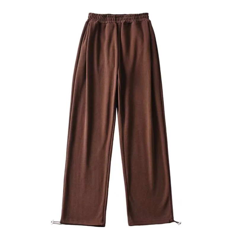 YoungGirlDay Phong cách đường phố châu Âu và Mỹ màu trơn cạp cao dáng rộng dây rút quần jogger quần thể thao thông thường