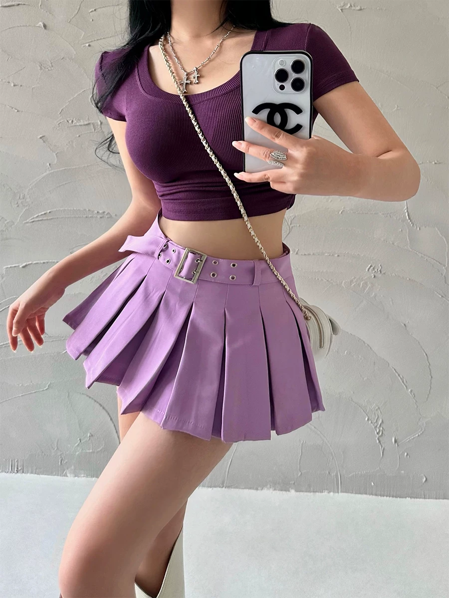 YoungGirlDay khao khát thuần khiết gợi cảm giảm tuổi tác đa năng chống lộ hàng quần short an toàn váy xếp ly váy ngắn có thắt lưng