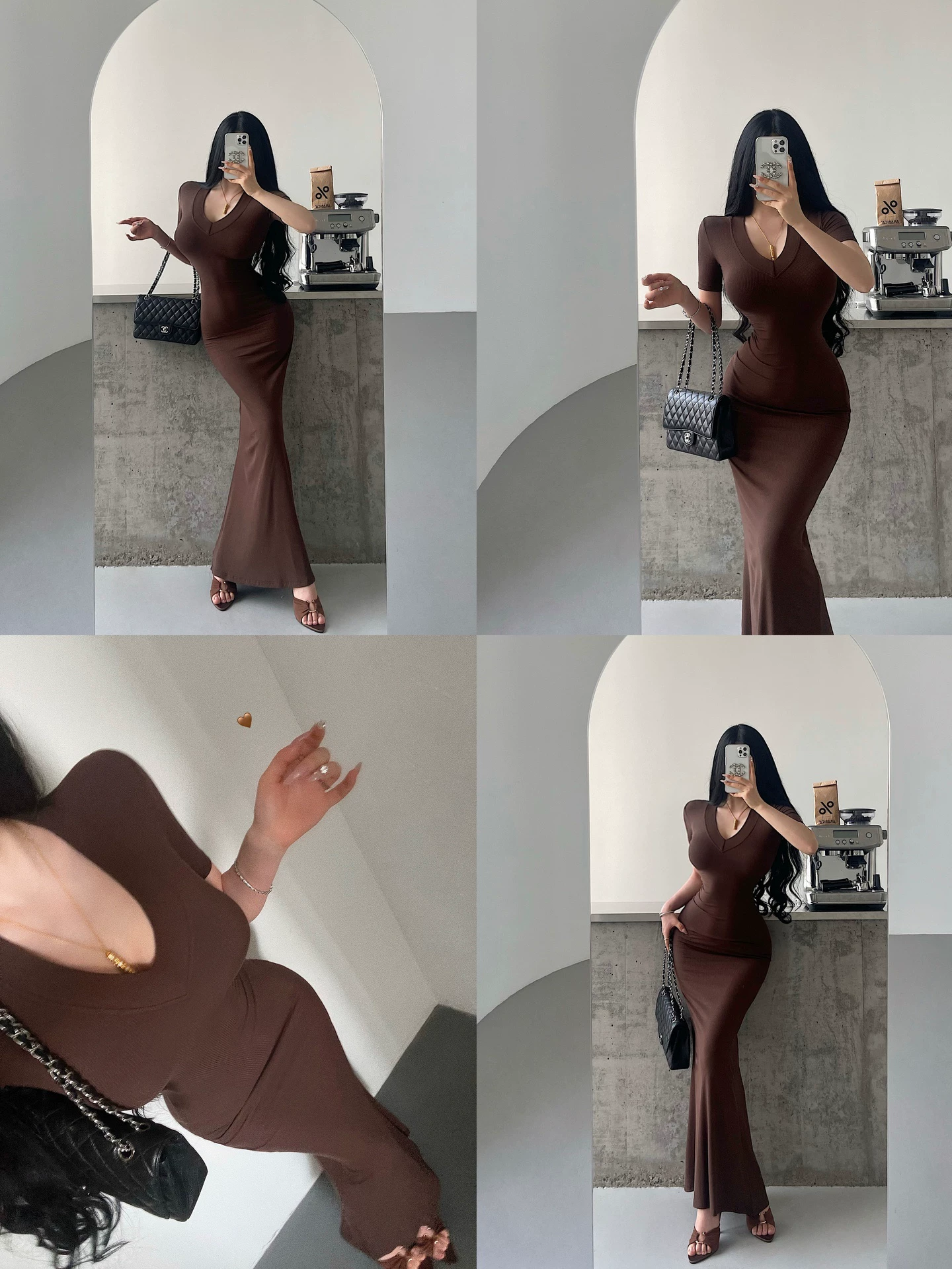YoungGirlDay Kardashian váy đuôi cá ngắn tay ôm sát eo gợi cảm, cổ chữ V, váy dài chấm sàn