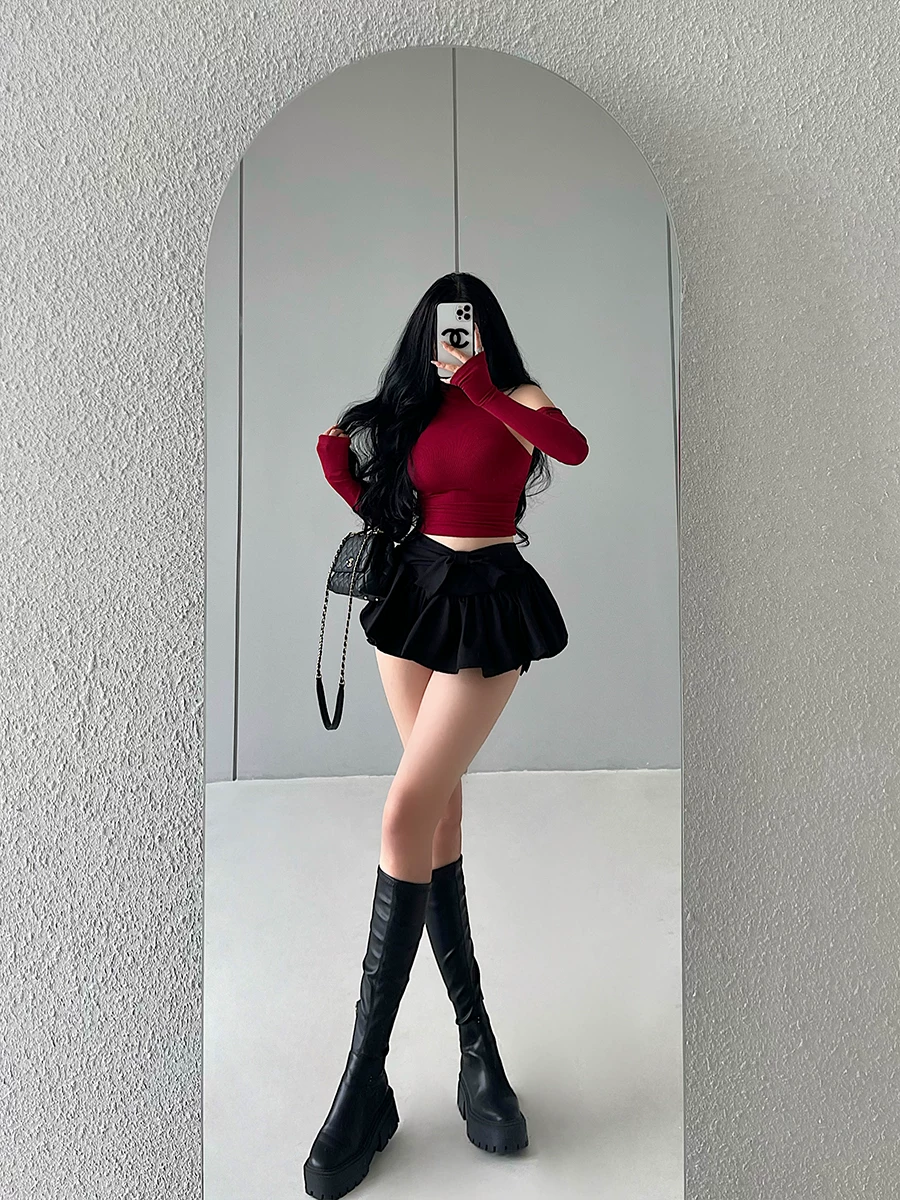 YoungGirlDay khao khát thuần khiết, quần short an toàn chống lộ hàng, cạp cao, gợi cảm, có nơ, váy phồng, váy ngắn