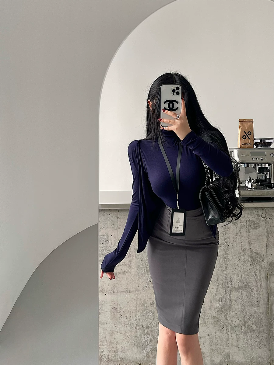 YoungGirlDay Phong cách Hàn Quốc thuần khiết gợi cảm Áo vest không tay cổ cao dáng ôm vừa vặn áo cardigan dài tay bộ hai món