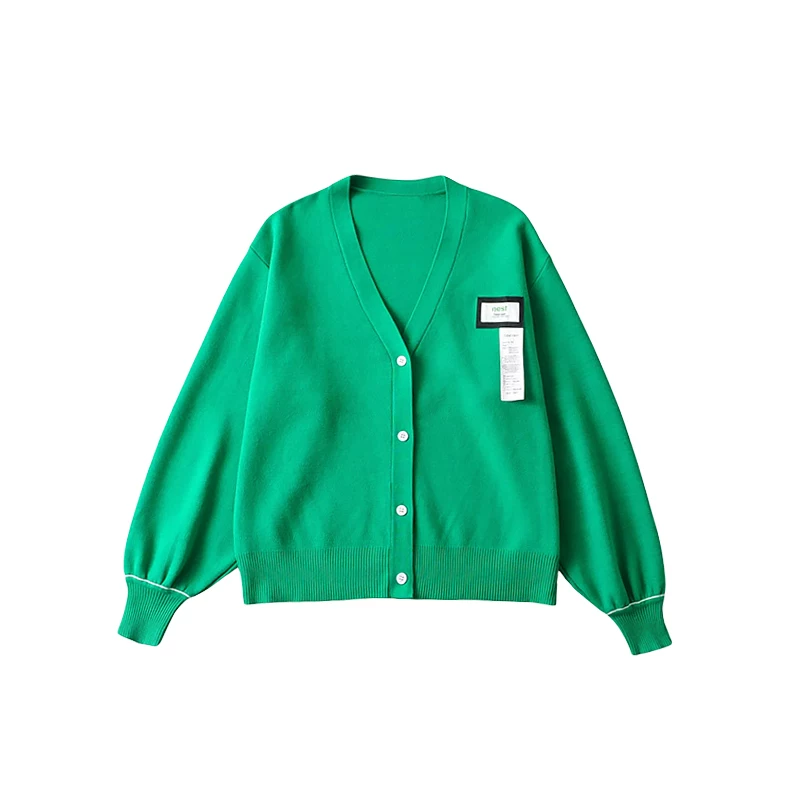 YoungGirlDay Áo khoác cardigan dệt kim cổ chữ V dáng rộng phong cách retro của Mỹ có nhãn hiệu áo khoác len dài tay dành cho nữ