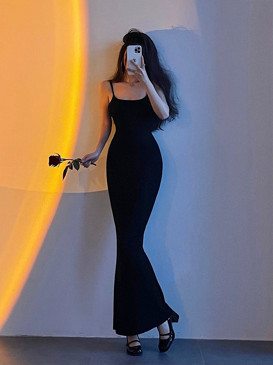 YoungGirlDay Pure Desire Sexy Slim Fit Bodycon Váy dây đeo nàng tiên cá Váy dài đến sàn