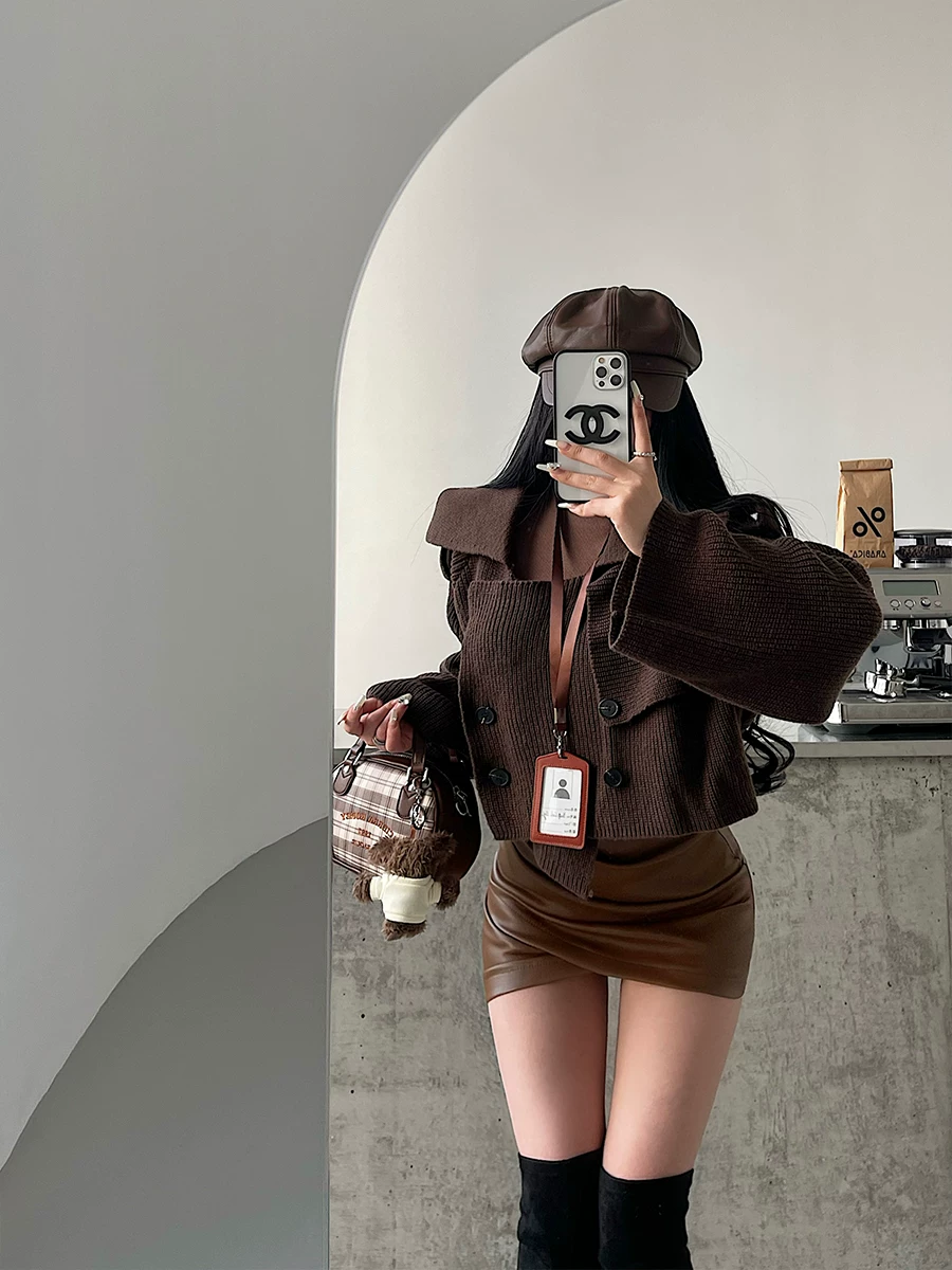 YoungGirlDay lazy vibe áo khoác cardigan dệt kim dáng rộng, dài tay, dáng rộng, có hai hàng khuy