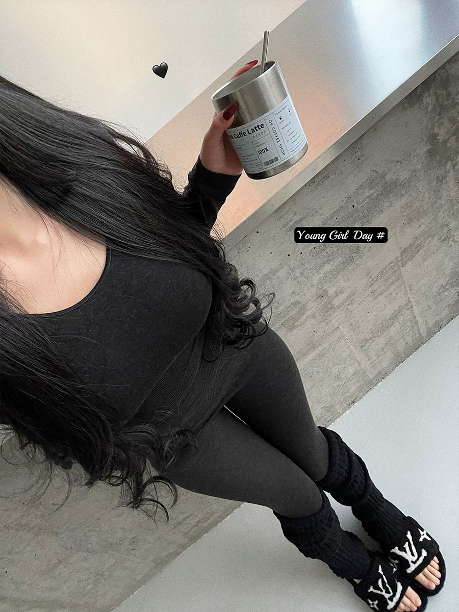 YoungGirlDay mùa thu đông cổ tròn ôm sát đồ lót giữ nhiệt co giãn ôm eo lớp đế giữ nhiệt bộ quần áo mùa thu