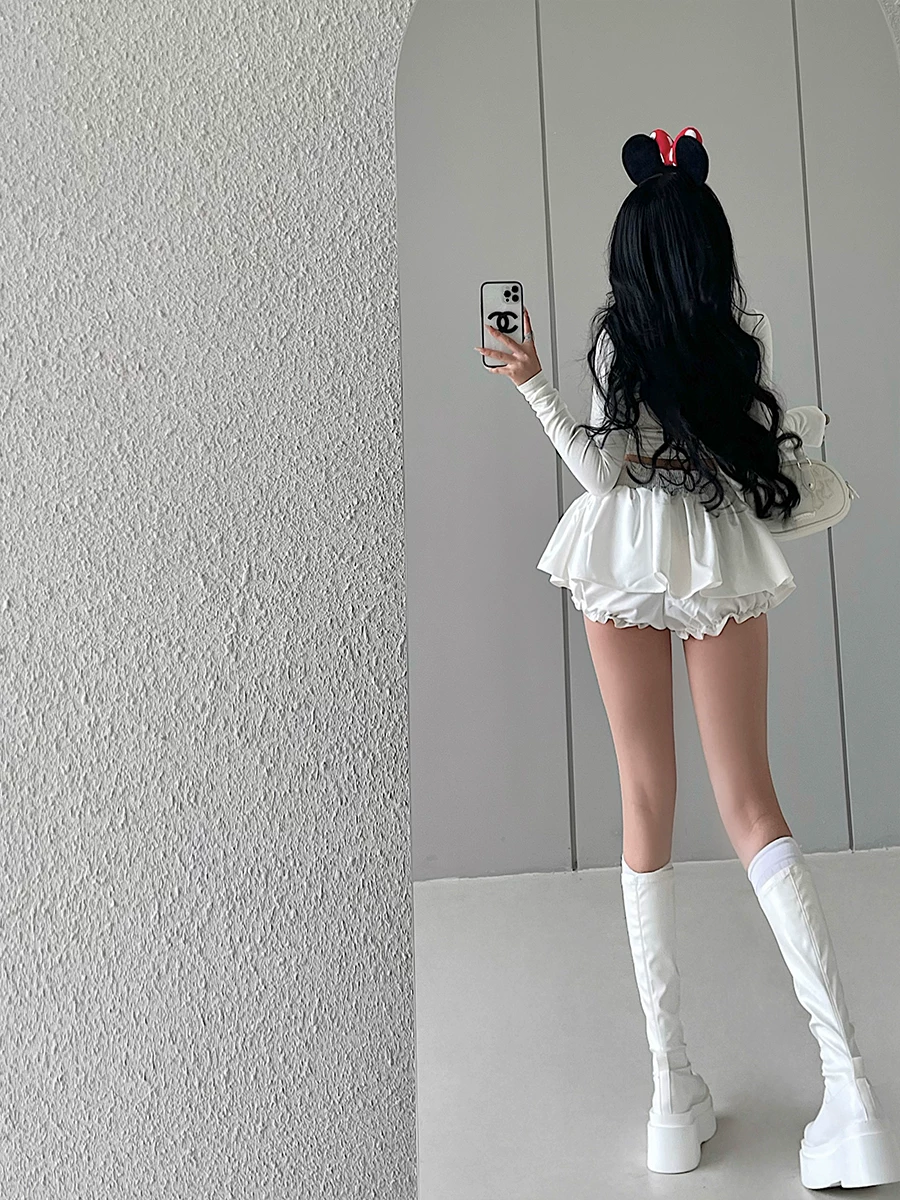 YoungGirlDay khao khát thuần khiết, quần short an toàn chống lộ hàng, cạp cao, gợi cảm, có nơ, váy phồng, váy ngắn
