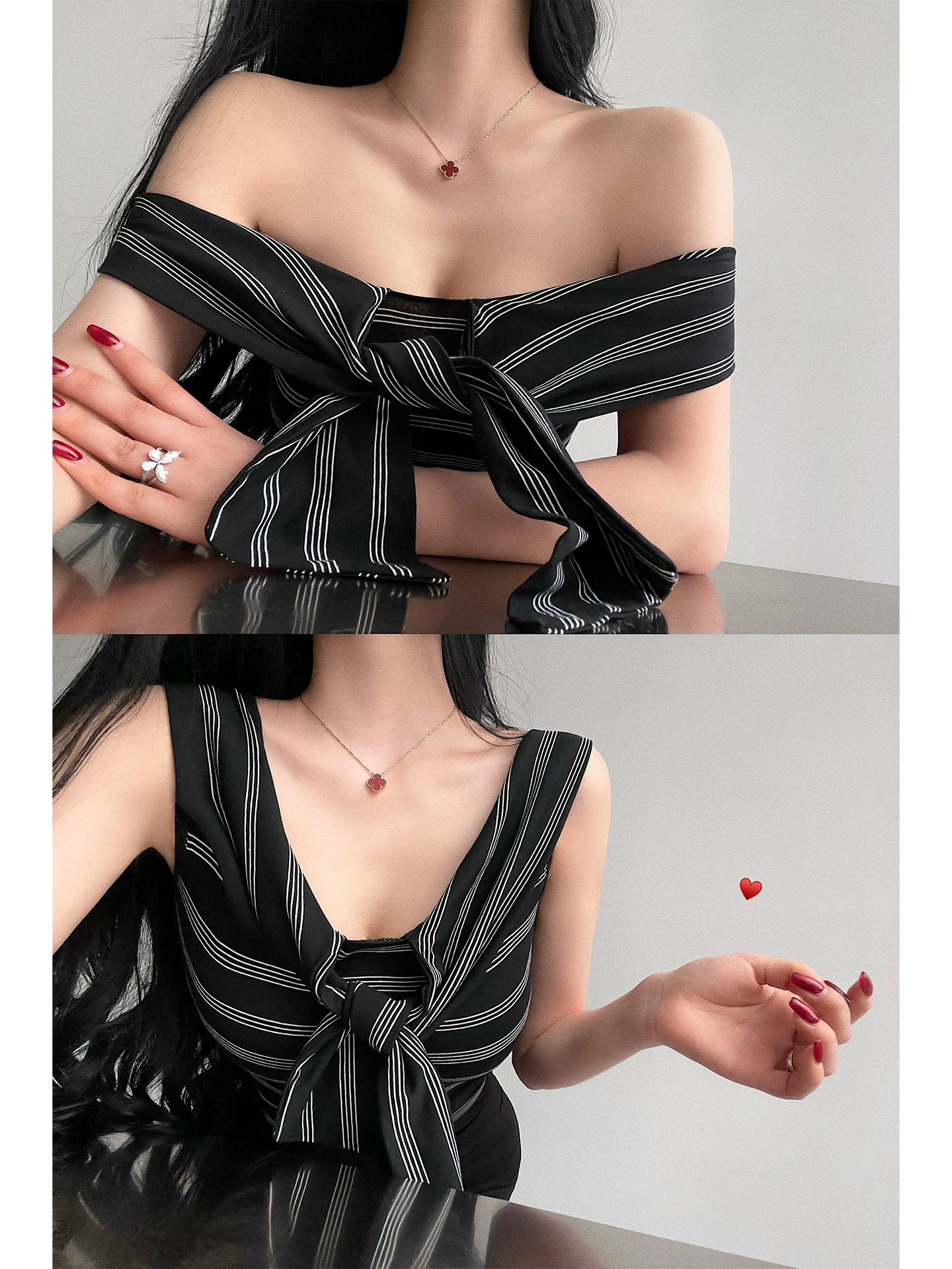 YoungGirlDay Pure Desire Áo thun không tay sọc ngang cổ chữ V gợi cảm có thể mặc nhiều kiểu dáng Slim Fit.