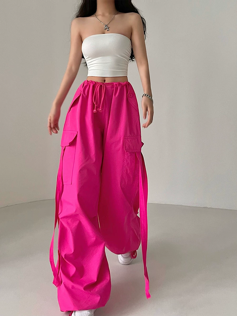 YoungGirlDay Phong cách đường phố kiểu Mỹ dáng rộng vừa vặn, quần jogger dây rút, quần dài ống rộng, quần dài thường ngày hợp thời trang
