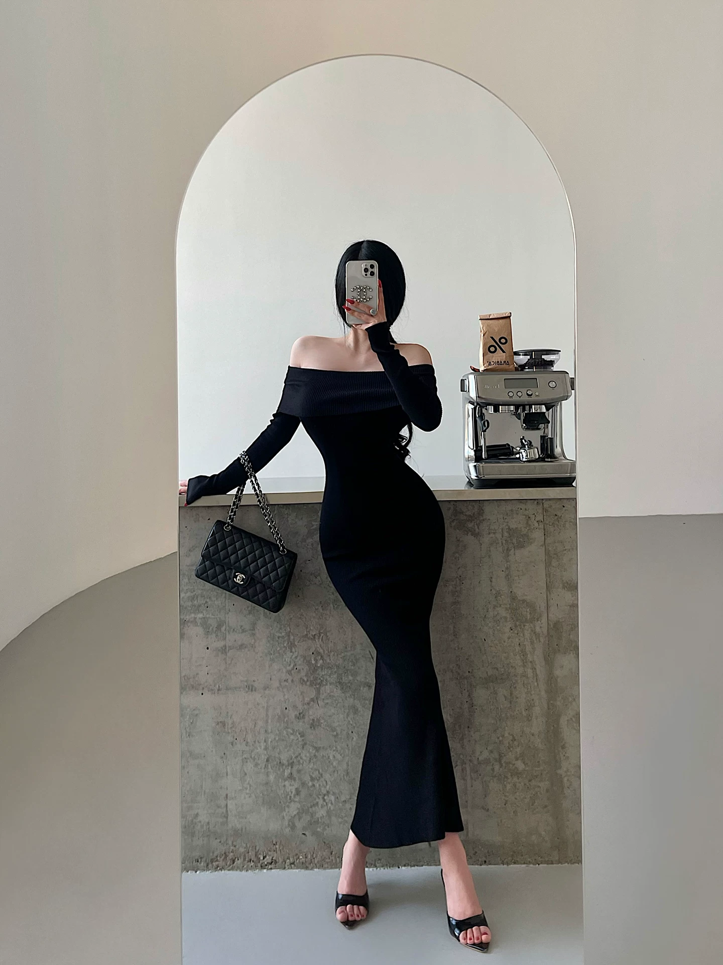 YoungGirlDay khao khát thuần khiết gợi cảm một vai ôm sát tay dài đầm bodycon đuôi cá váy dài