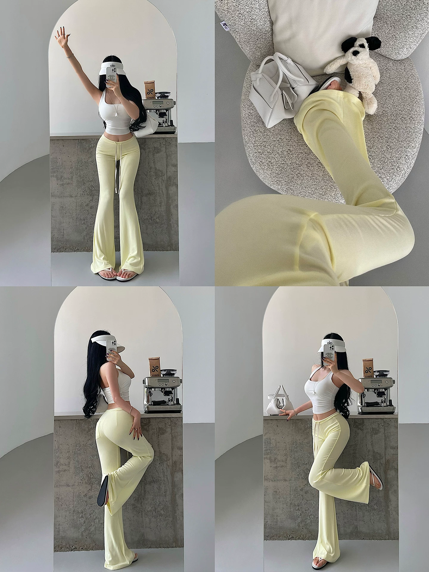 Quần ống loe cạp thấp kiểu dáng thoải mái YoungGirlDay giúp chân trông dài hơn, quần yoga thông thường, quần dài chạm sàn