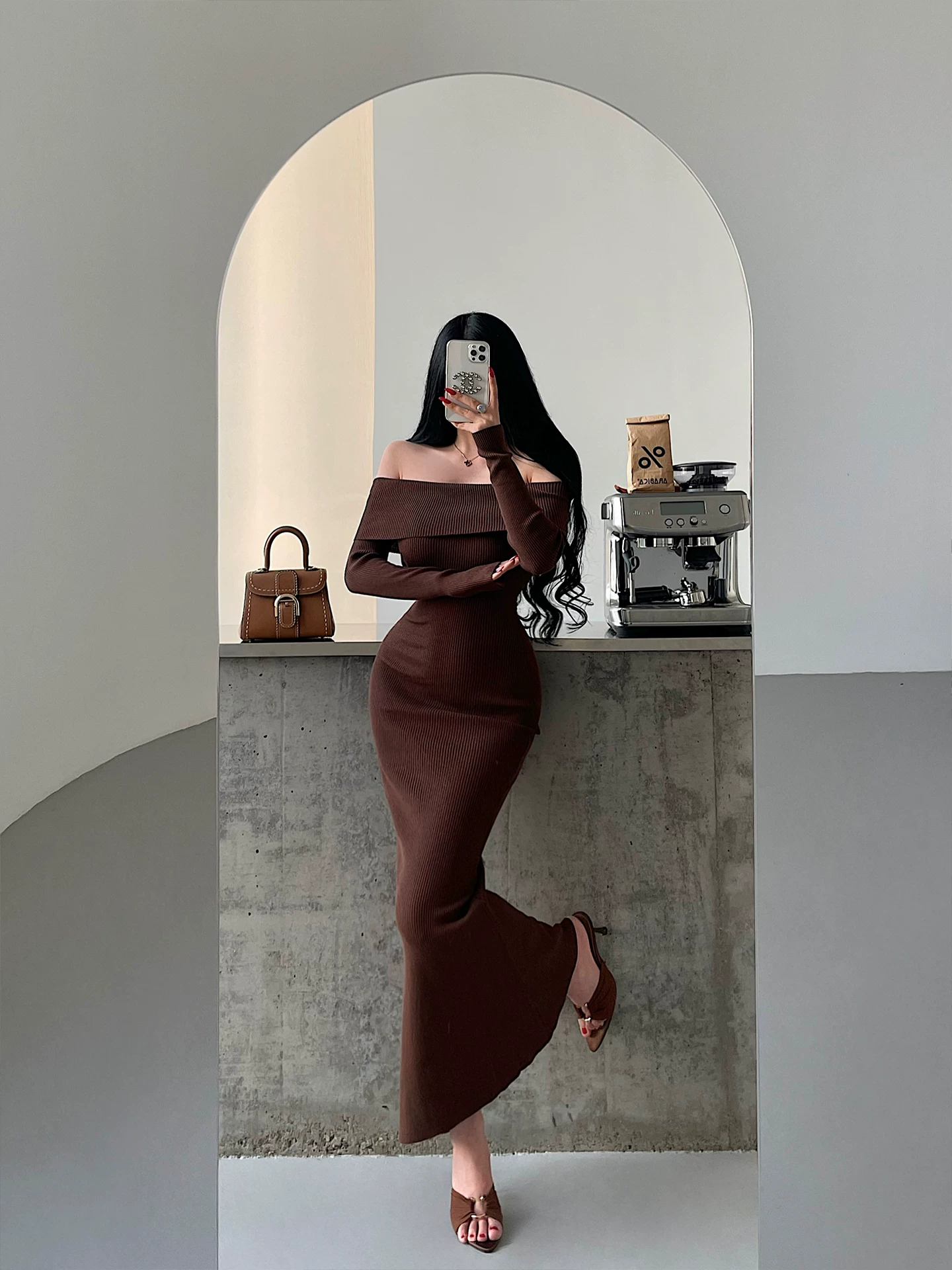 YoungGirlDay khao khát thuần khiết gợi cảm một vai ôm sát tay dài đầm bodycon đuôi cá váy dài