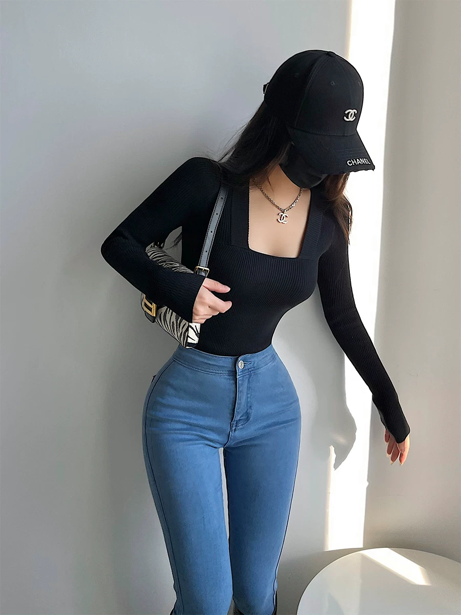 Áo thun liền thân dệt kim co giãn ôm sát cổ vuông gợi cảm YoungGirlDay